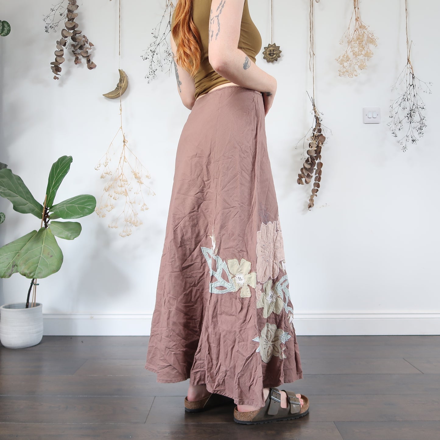 Brown floral cotton skirt - size L