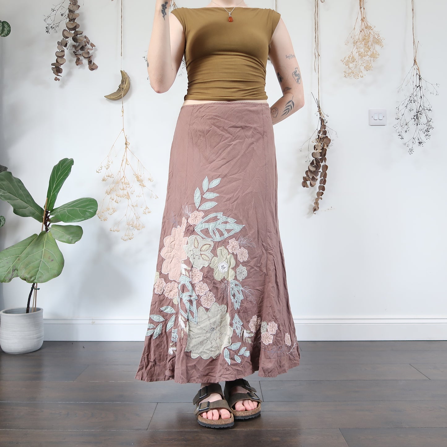 Brown floral cotton skirt - size L