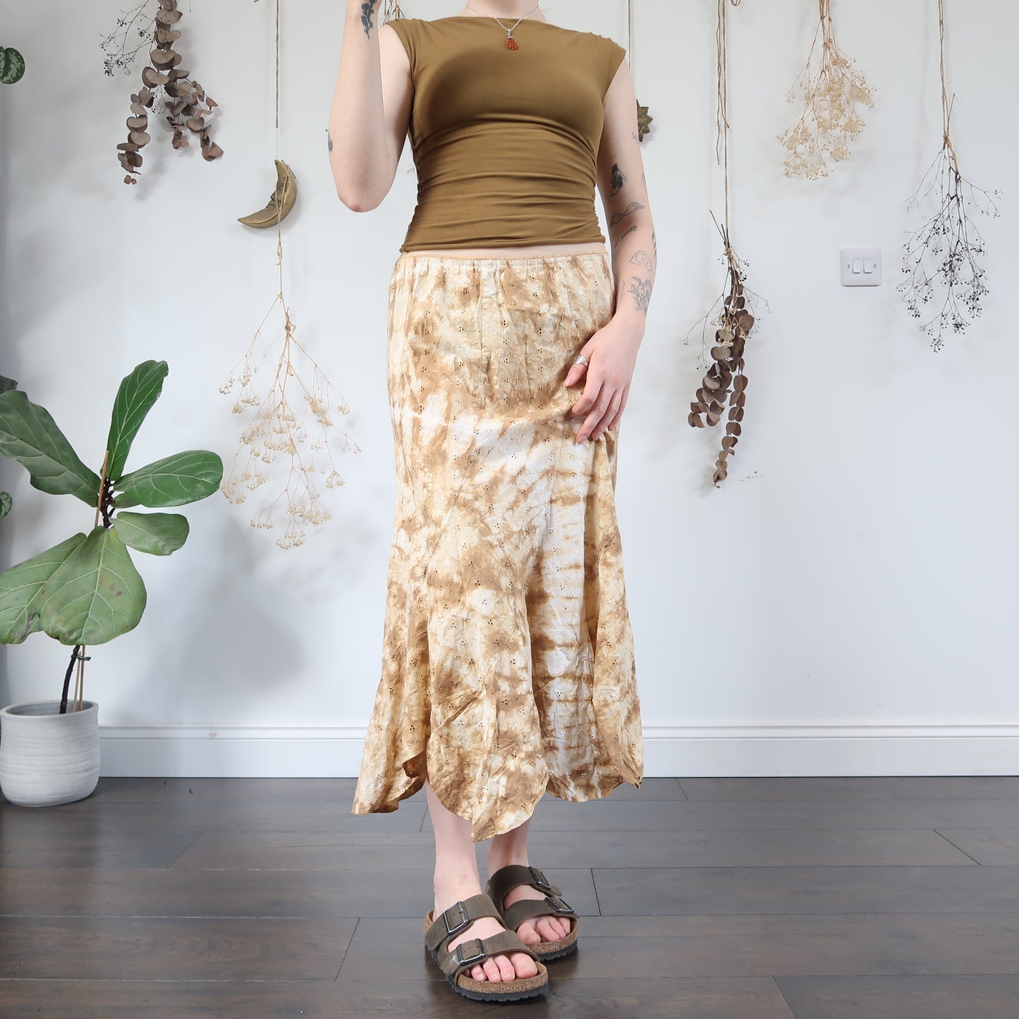 Tie dye broderie anglaise skirt - size L