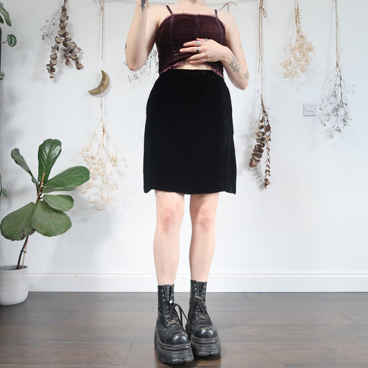 Black velvet midi skirt - size XS