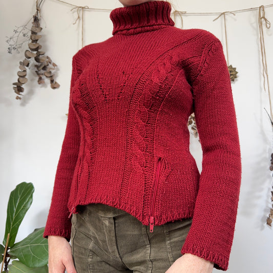 Red knit zip jumper - size M