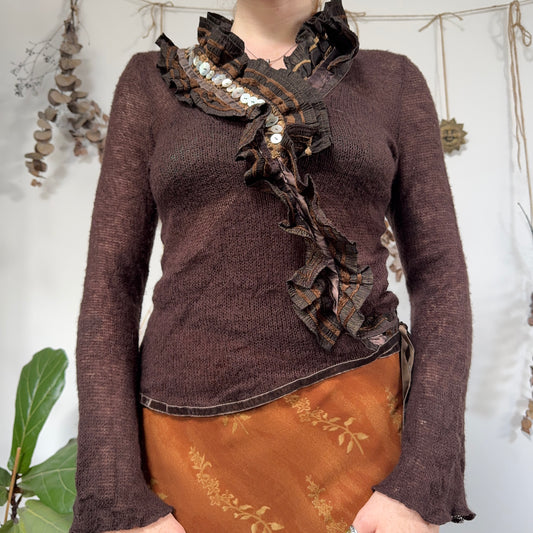 Brown knit whimsical top - size M