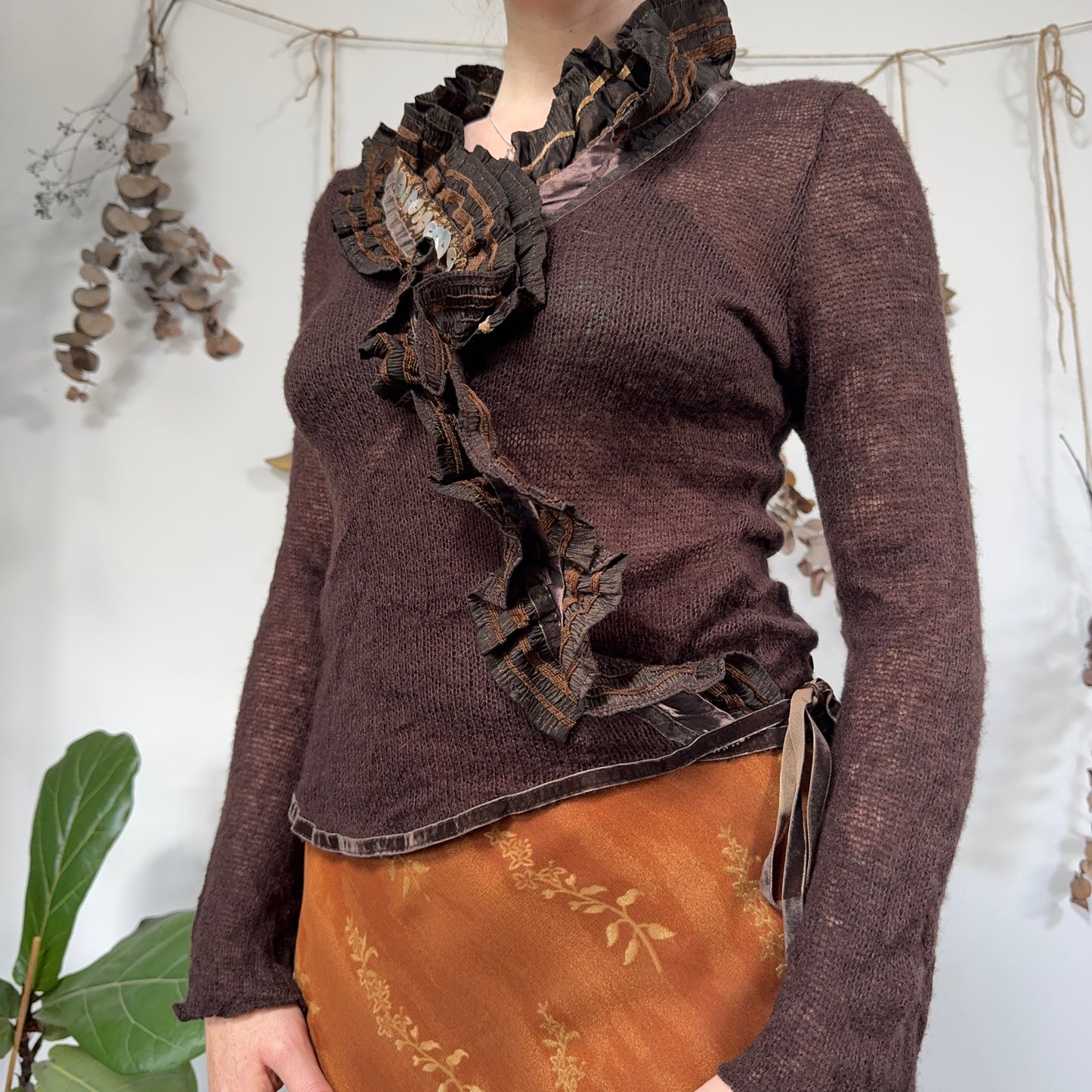 Brown knit whimsical top - size M