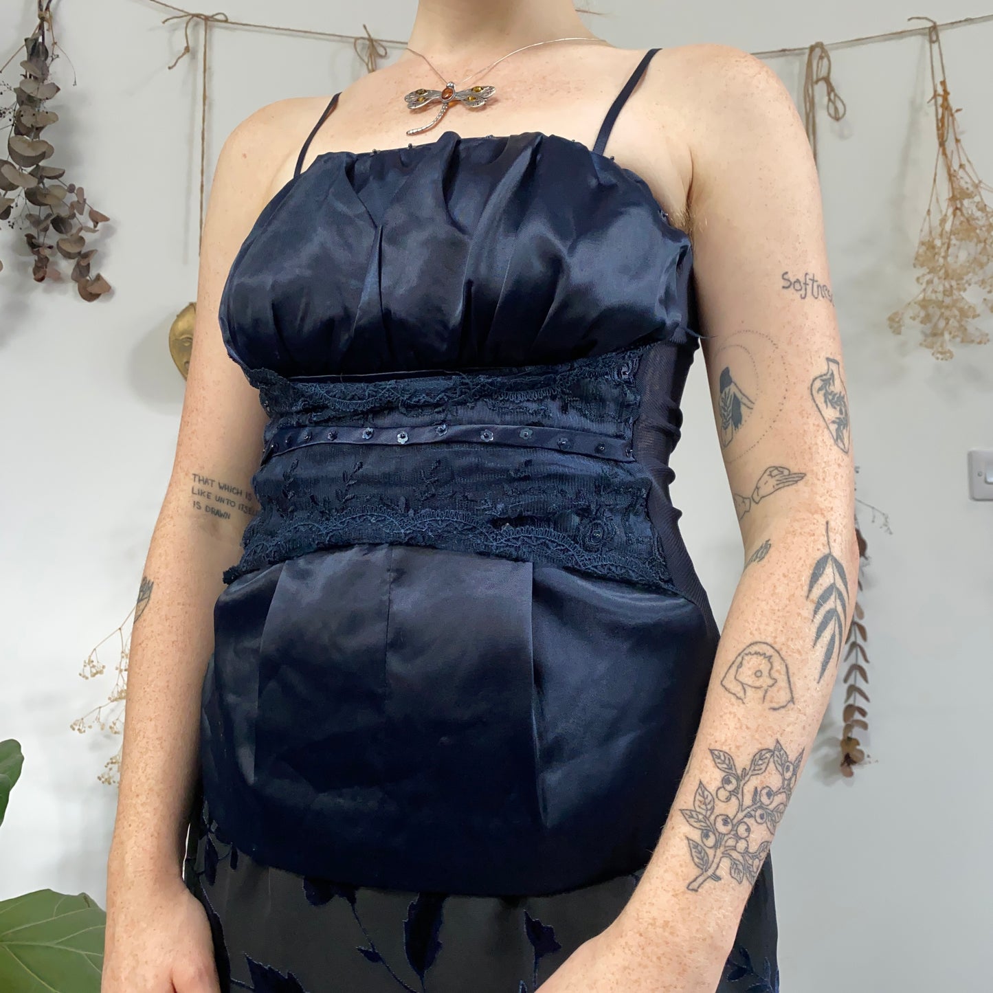 Blue satin cami - size XS/S