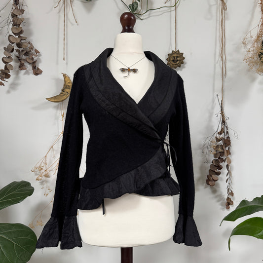 Black knit wrap top - size M/L