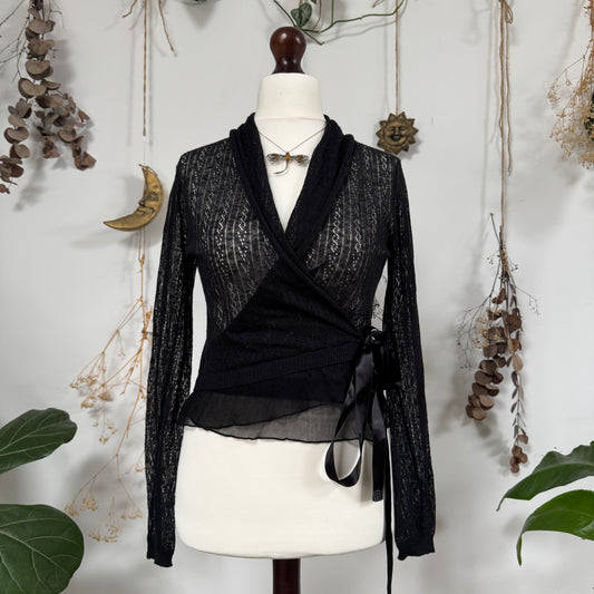 Black knit wrap top - size M