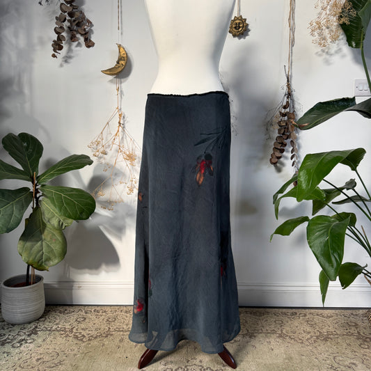 Blue grey floral skirt - size L