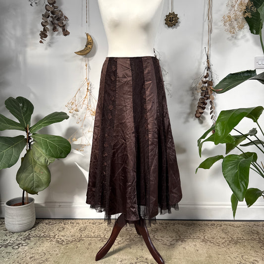Brown satin and lace skirt - size S/M