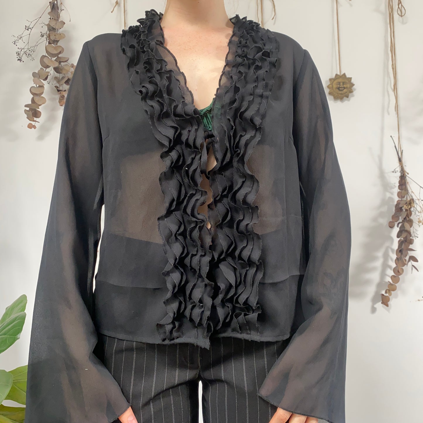 Black tie up blouse - size L/XL