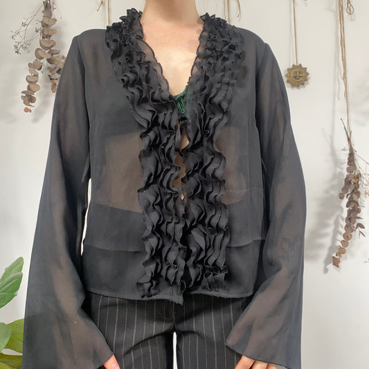 Black tie up blouse - size L/XL
