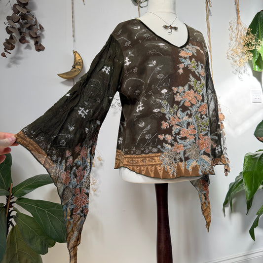 Khaki floral top - size XL