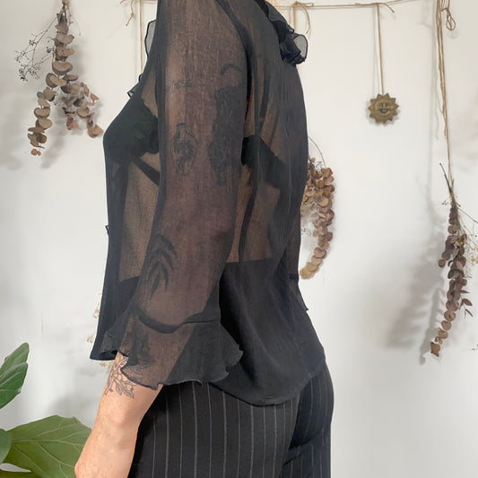 Black mesh ruffle top - size M/L