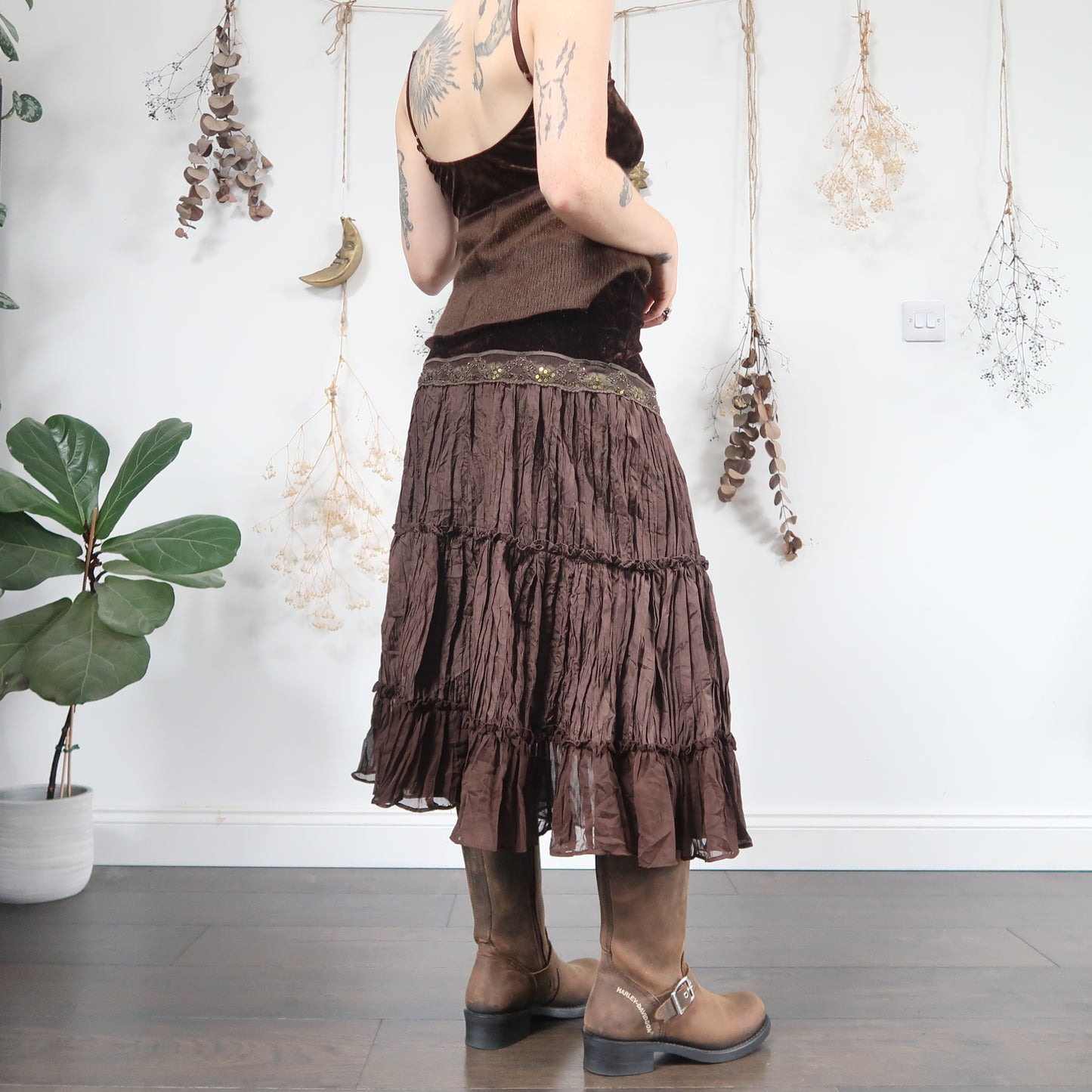 Brown tiered skirt - size L
