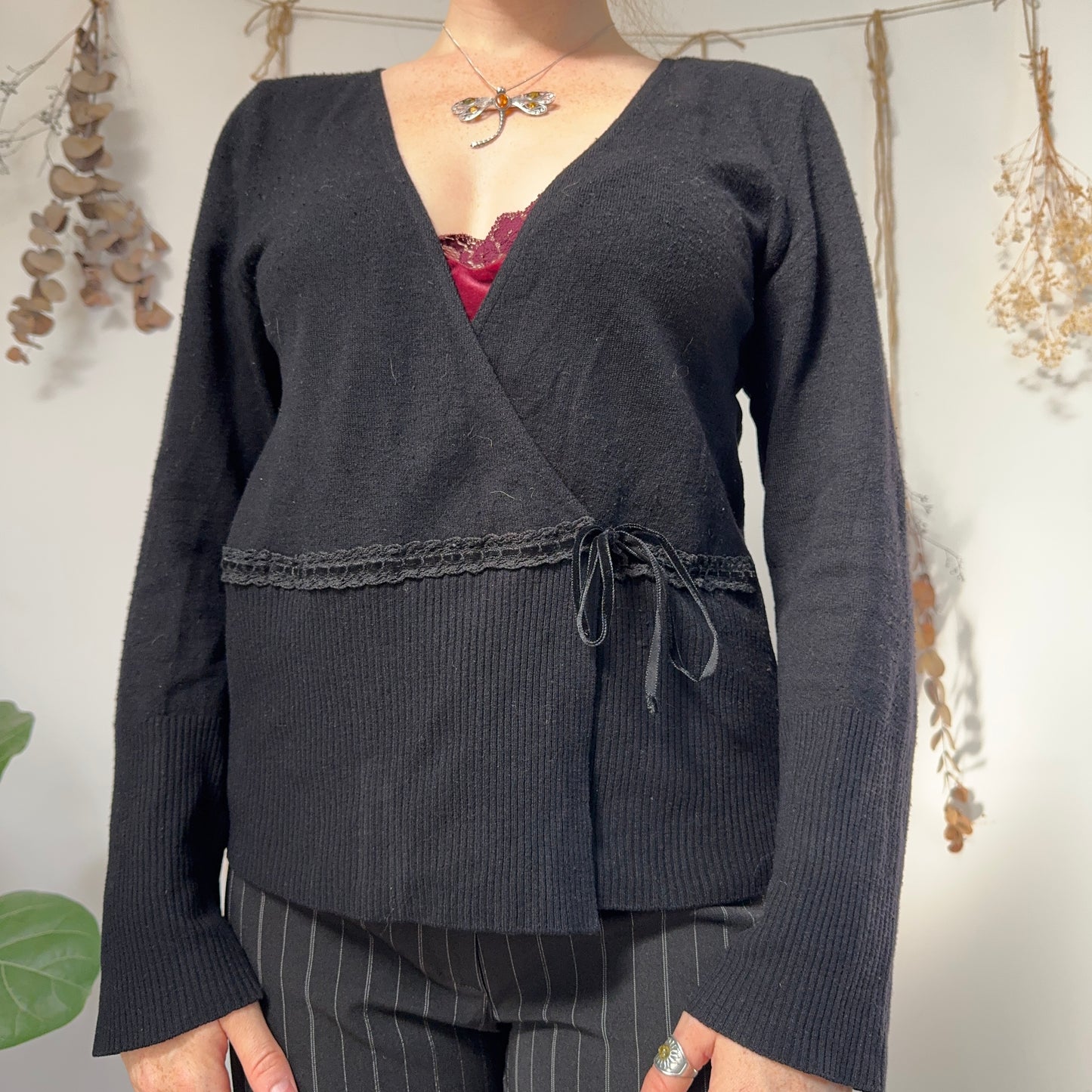 Black knit wrap top - size L