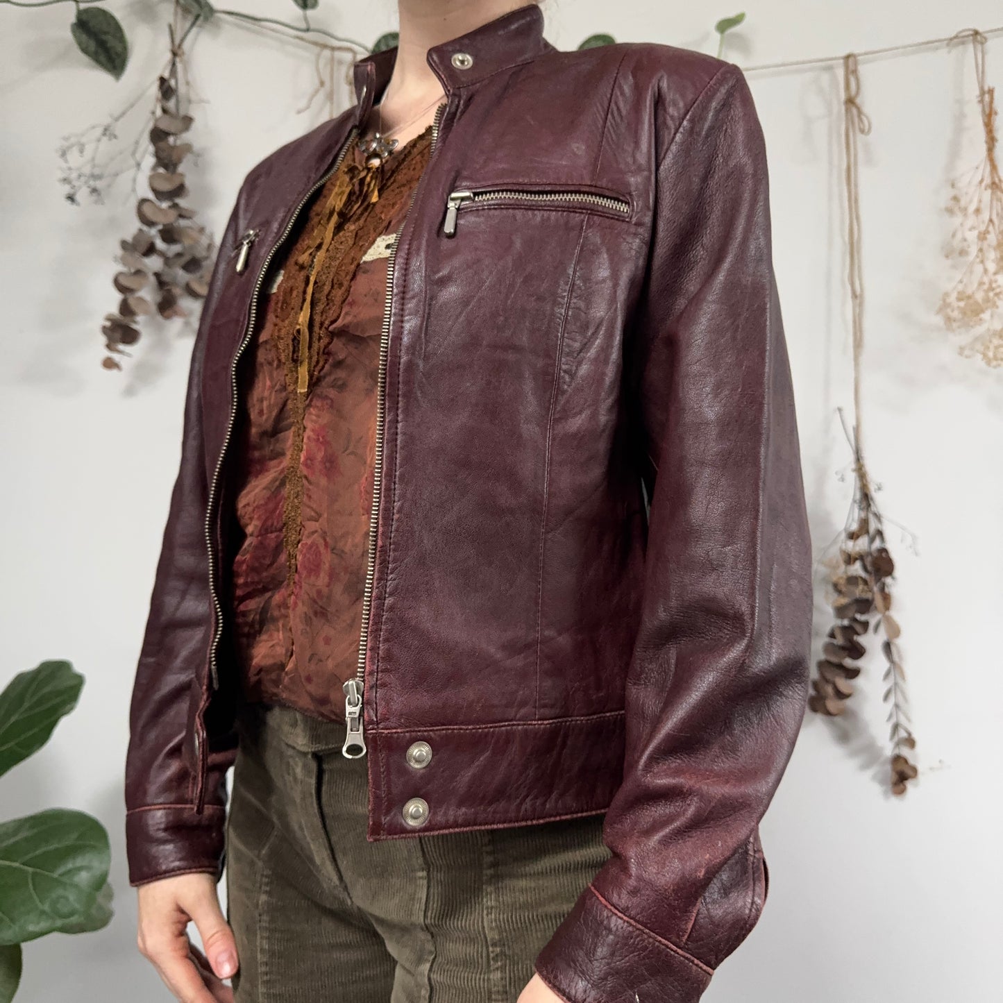 Burgundy leather jacket - size M