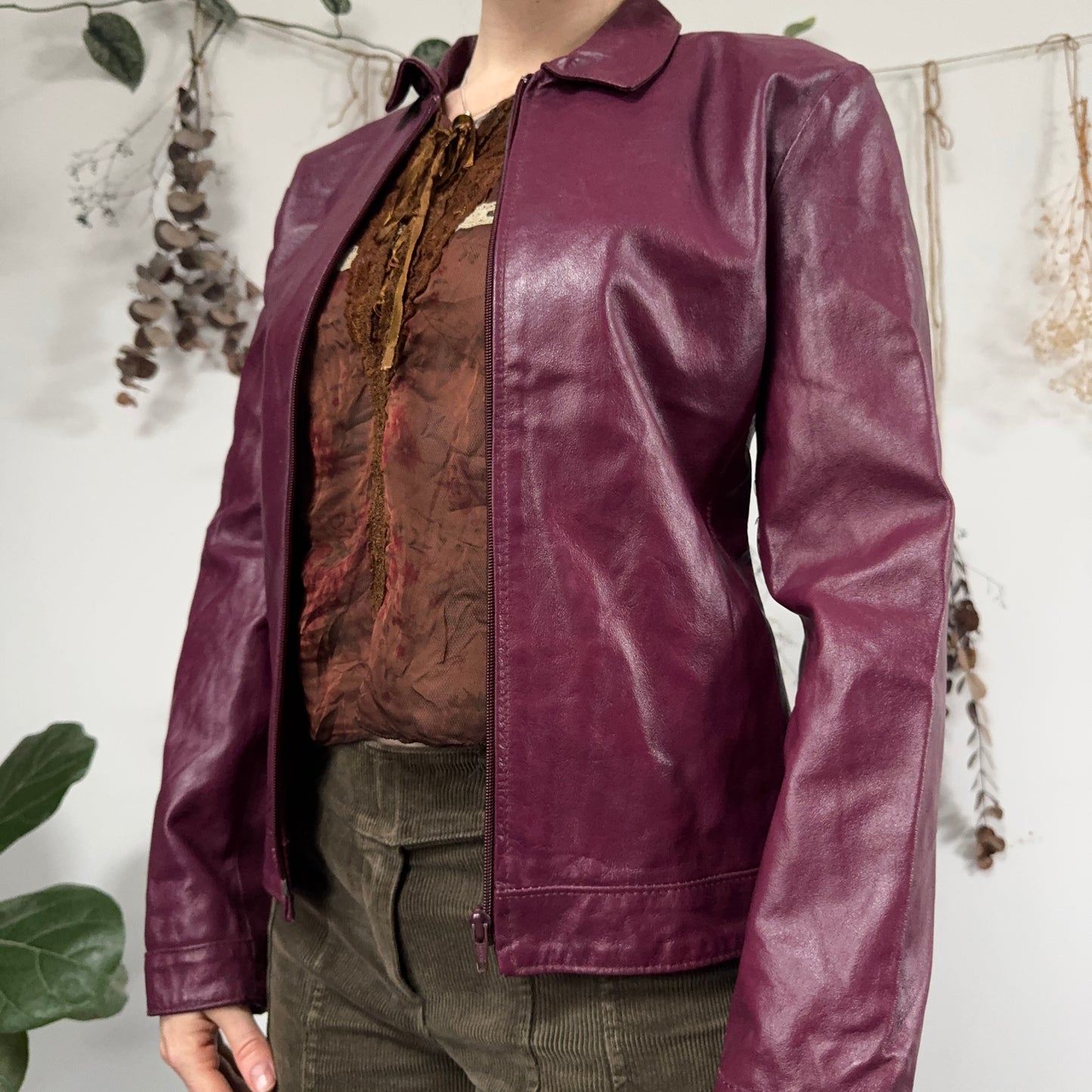 Purple leather jacket - size XS/S