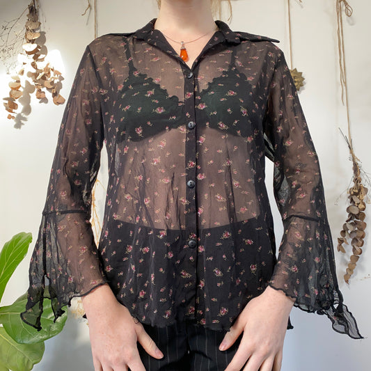 Floral mesh shirt - size L/XL