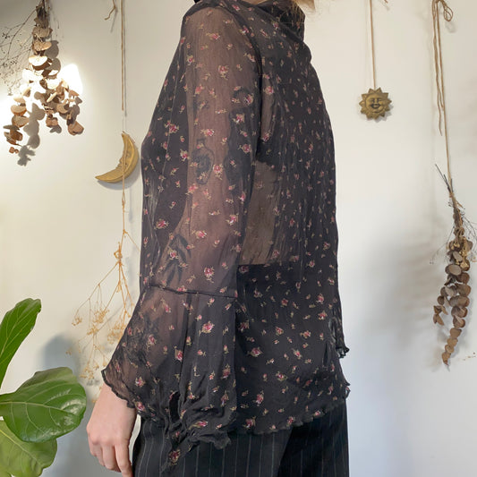 Floral mesh shirt - size L/XL