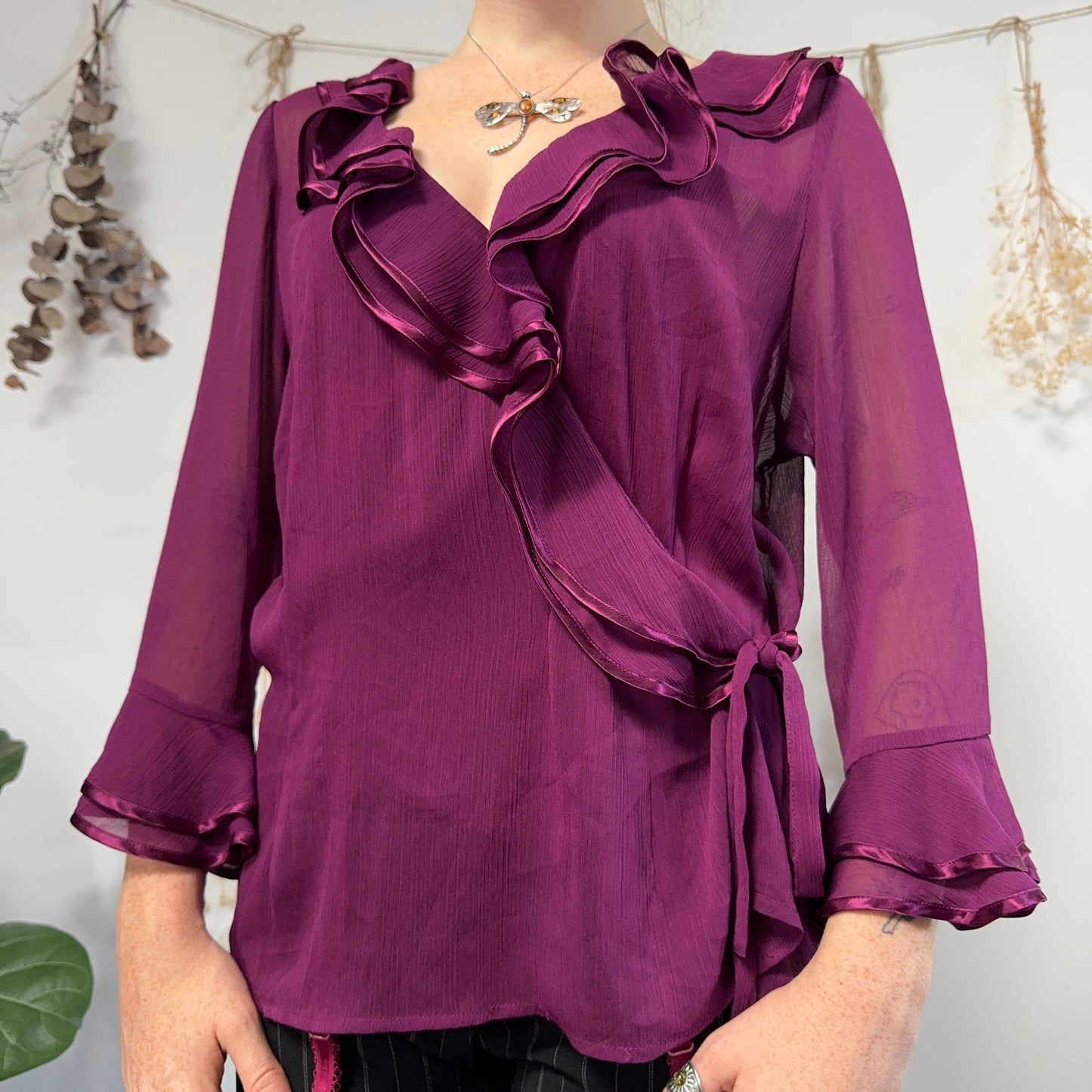 Purple ruffle blouse - size L