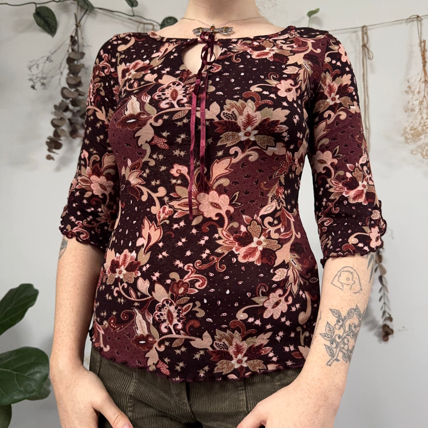 Burgundy mesh top - size S/M