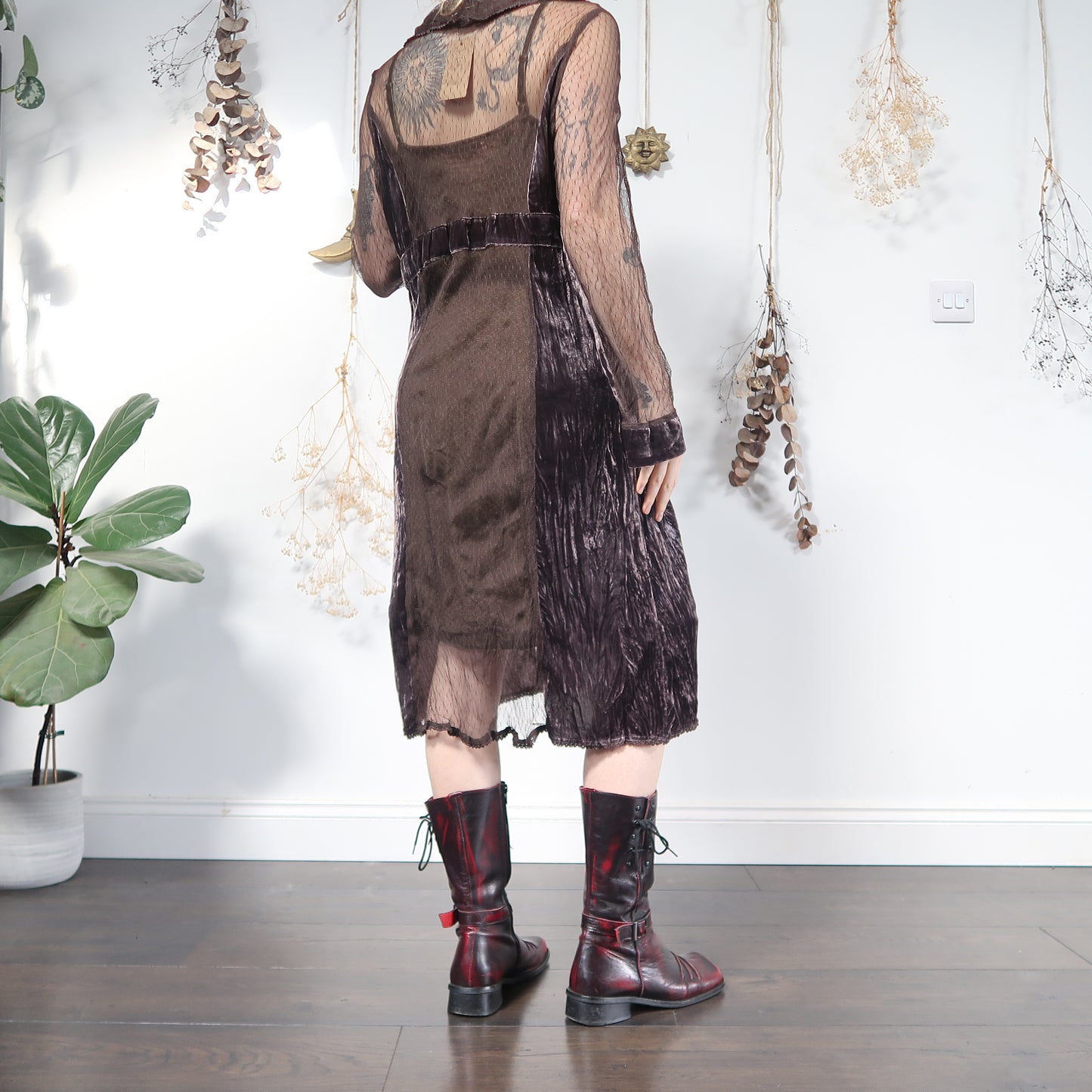 Brown mesh velvet duster - size L/XL