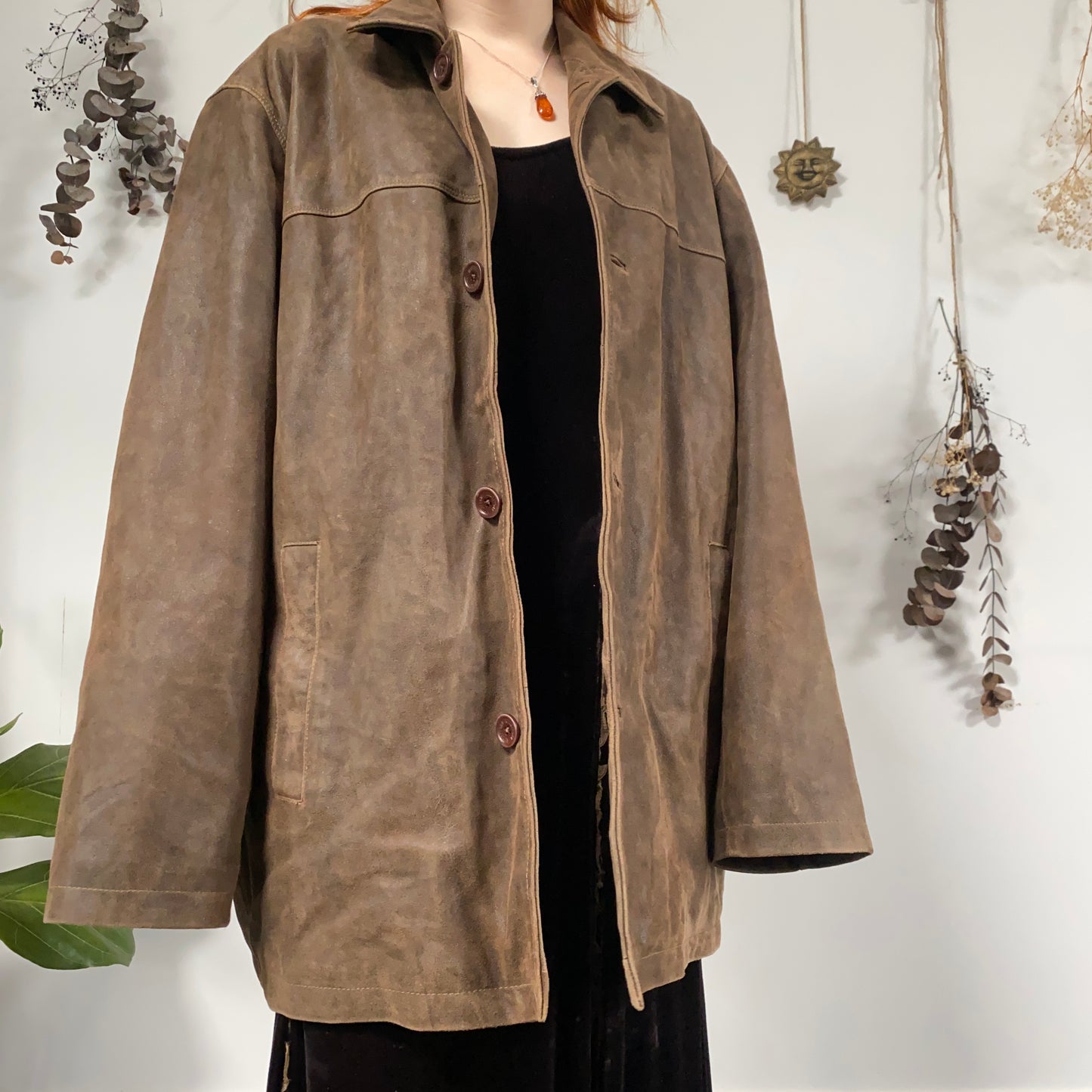 Brown leather jacket - size XXL
