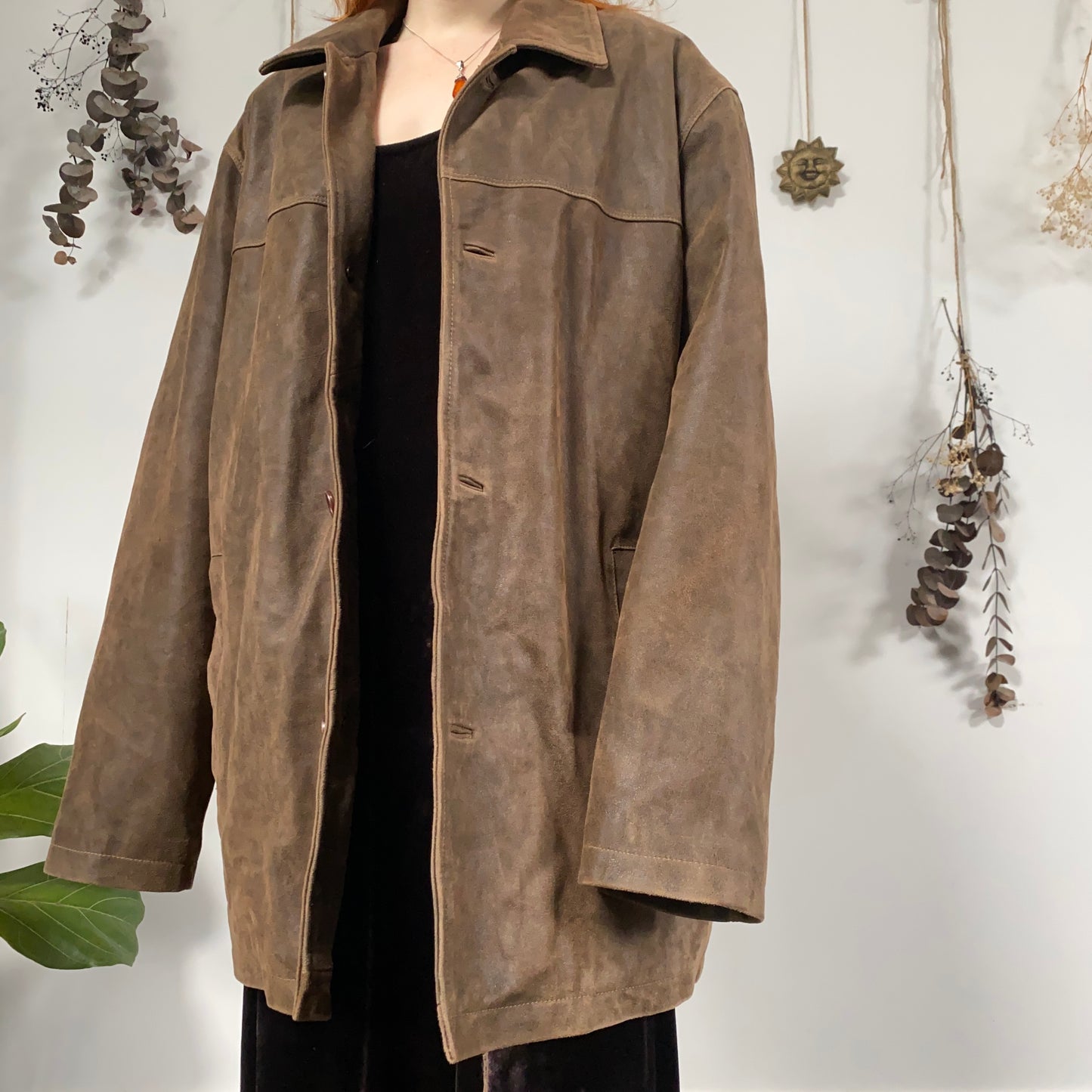 Brown leather jacket - size XXL