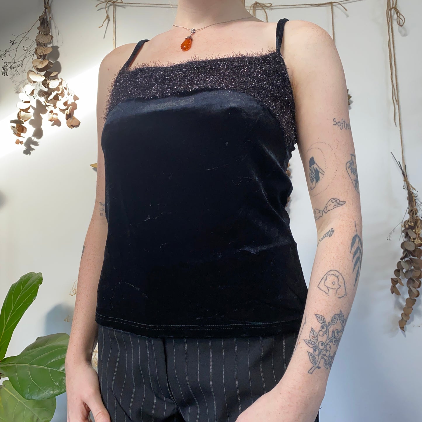 Black velvet cami - size M