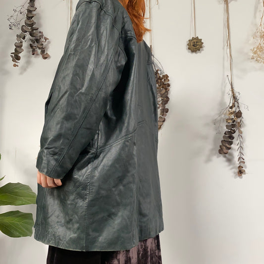 Green leather jacket - size XL