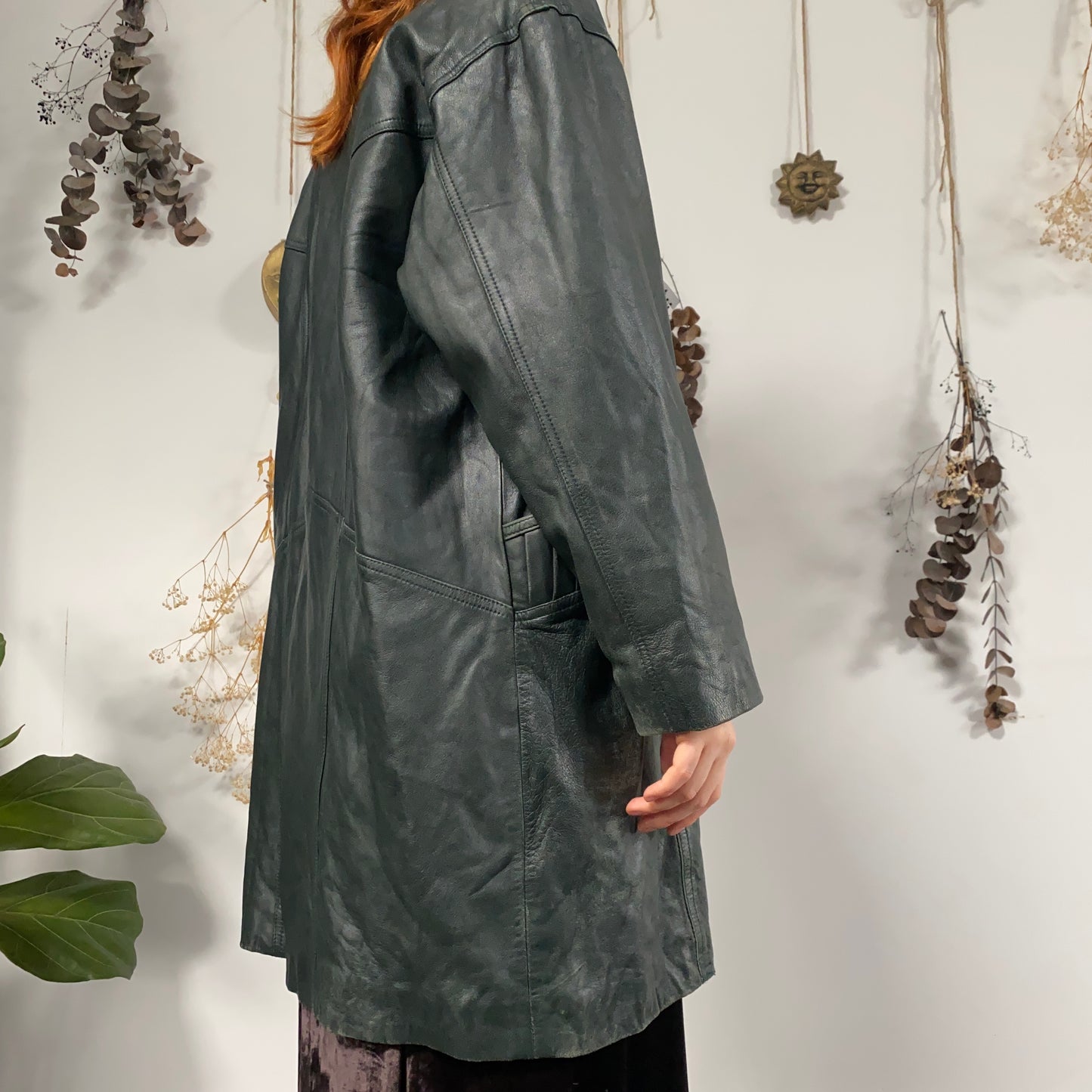 Green leather jacket - size XL