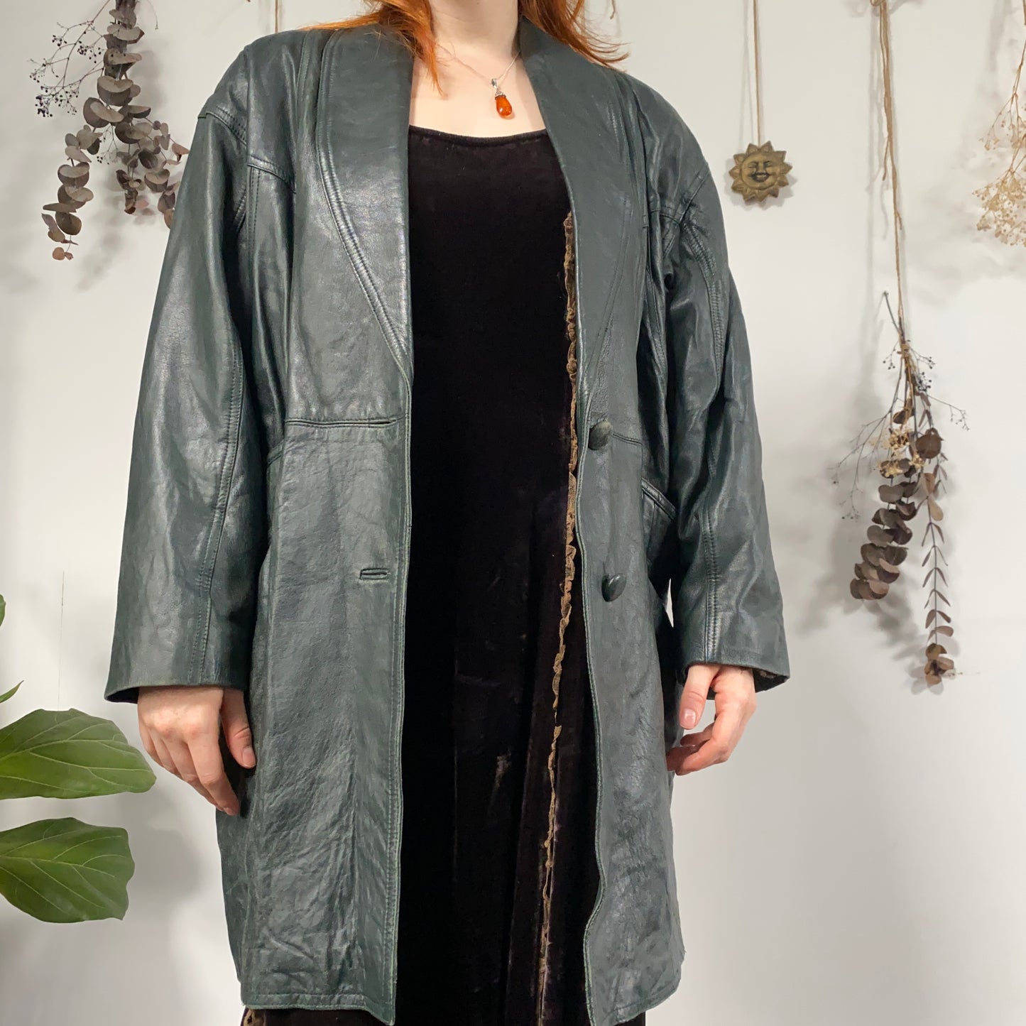 Green leather jacket - size XL