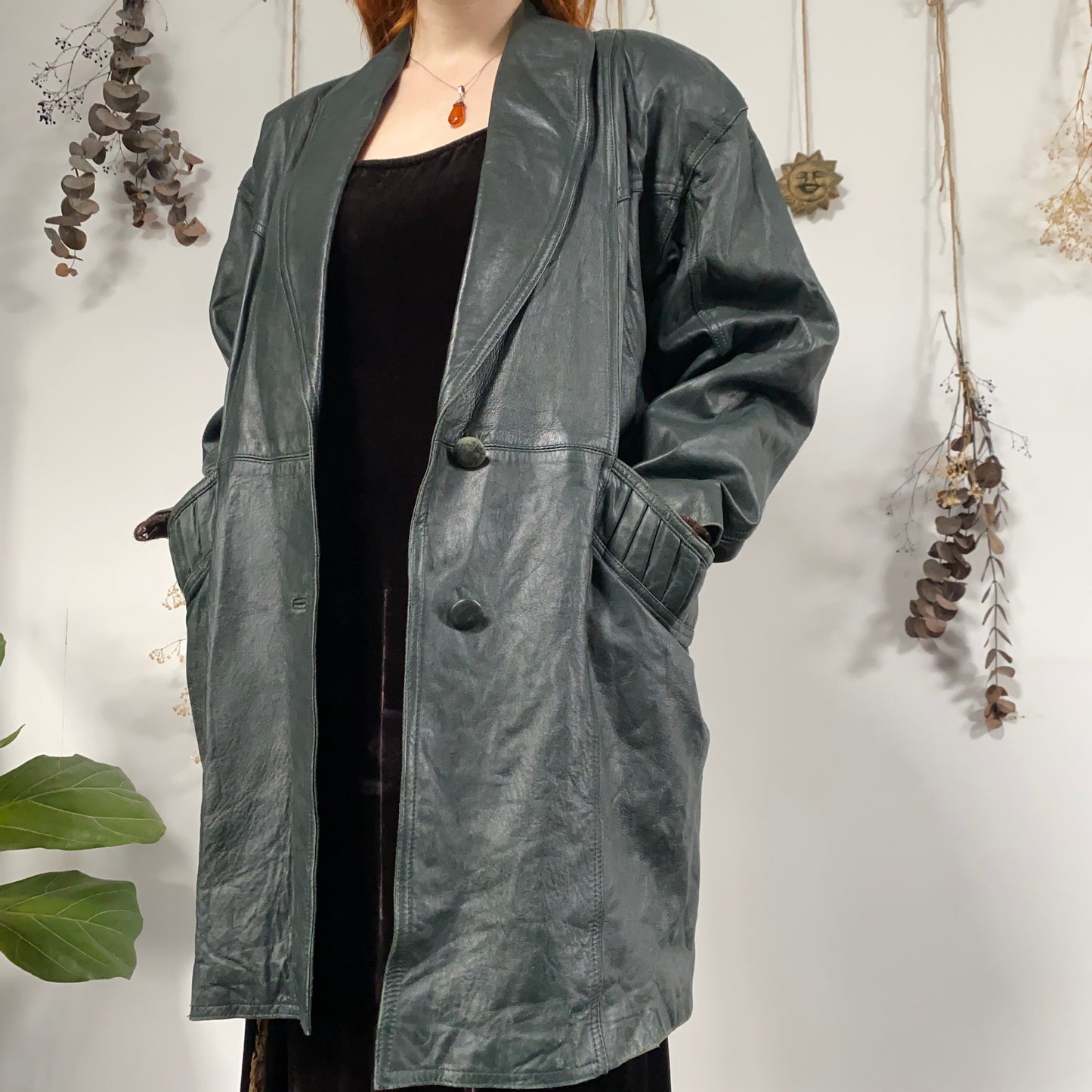 Green leather jacket - size XL