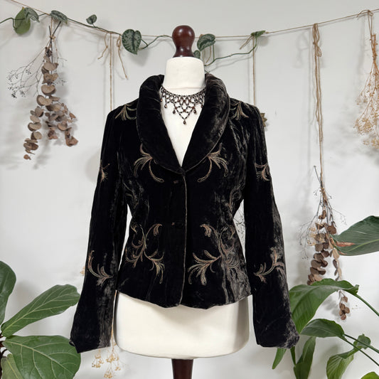 Embroidered green velvet jacket - size M