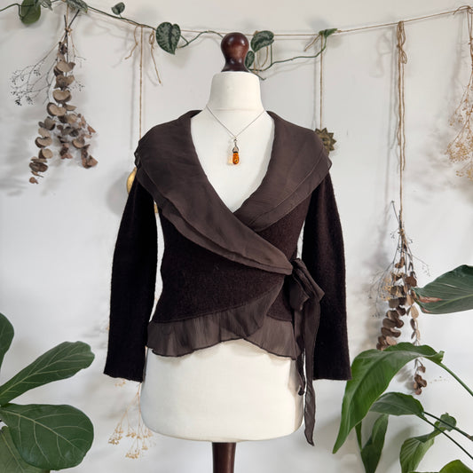 Brown knit wrap top - size M