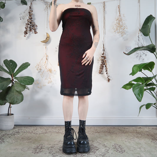 Red black strapless dress - size M