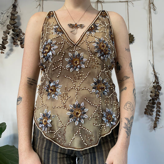 Earthy beaded top - size L