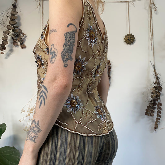 Earthy beaded top - size L