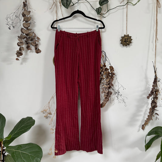 Red pinstripe linen trousers - size S