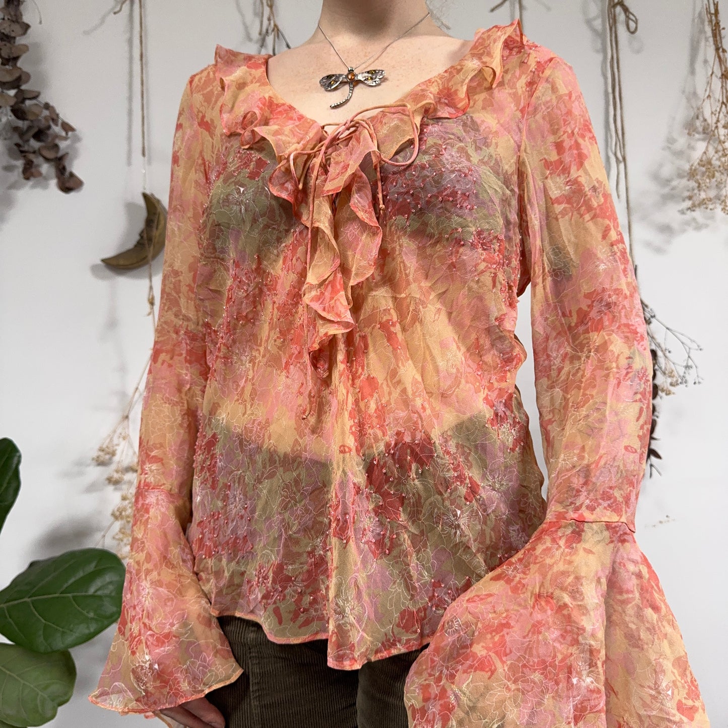 Silk beaded blouse - size L