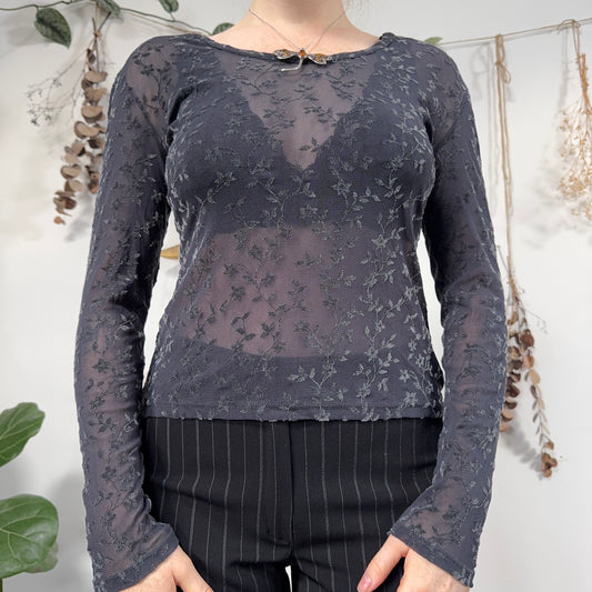 Grey mesh velvet top - size M/L