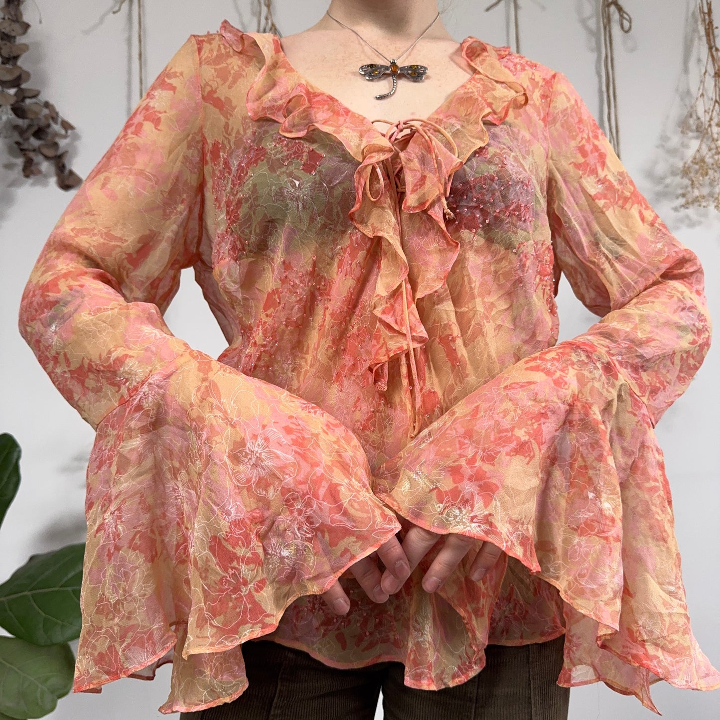 Silk beaded blouse - size L