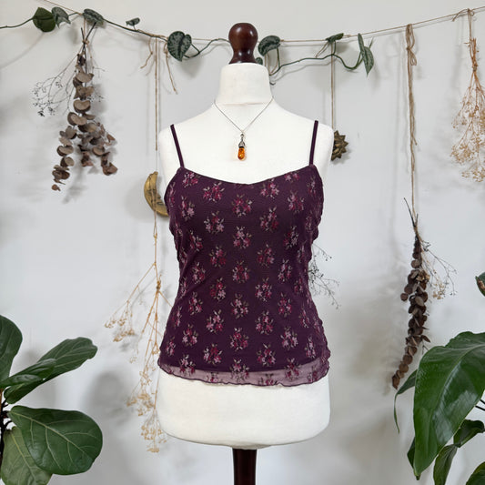 Purple floral mesh cami - size M