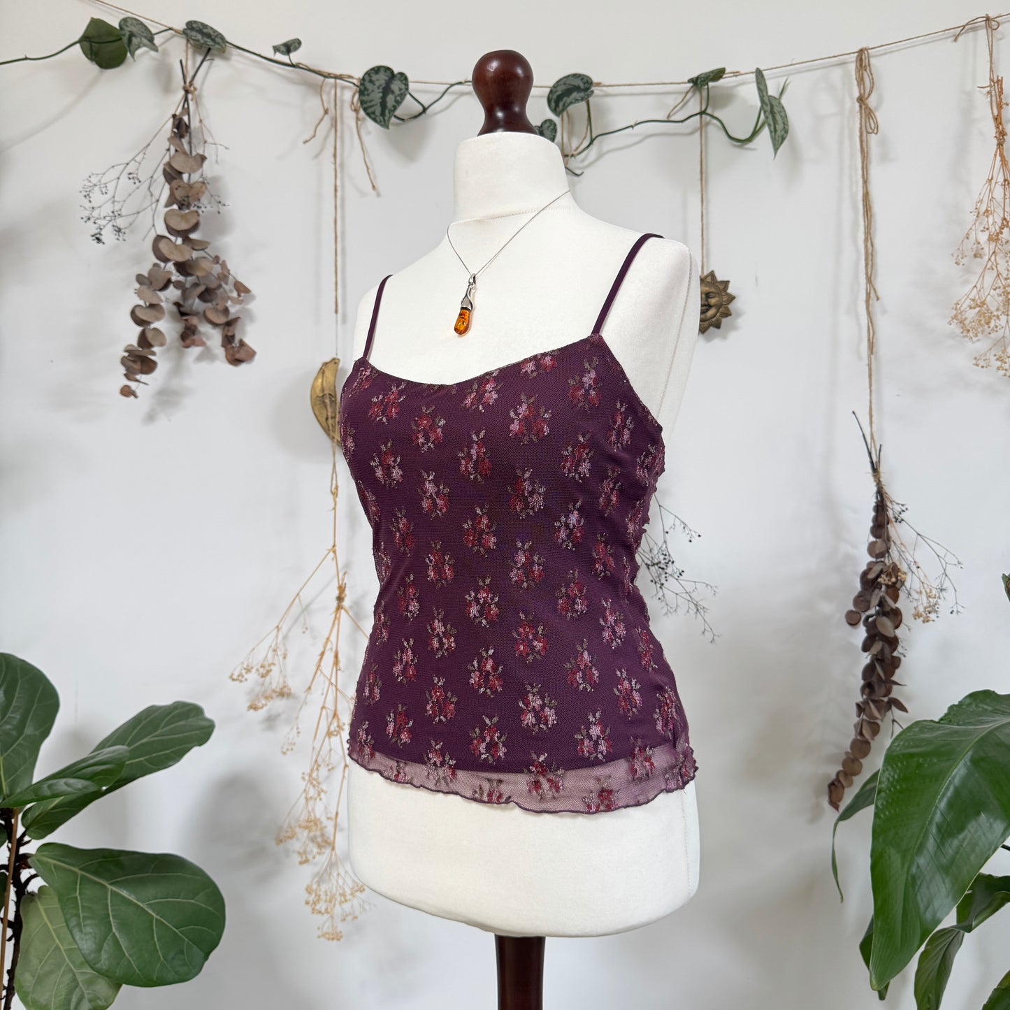 Purple floral mesh cami - size M
