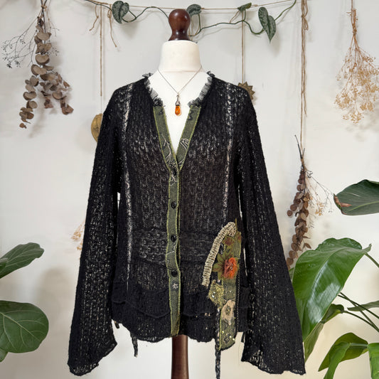 Black knit cardigan top - size L/XL