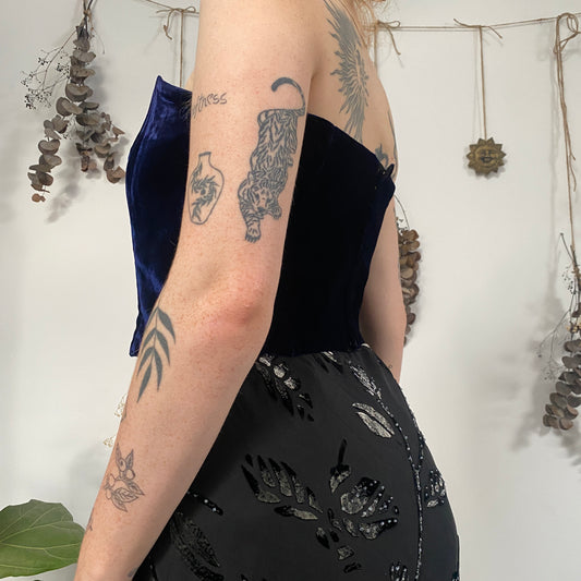 Deep blue velvet corset - size 12