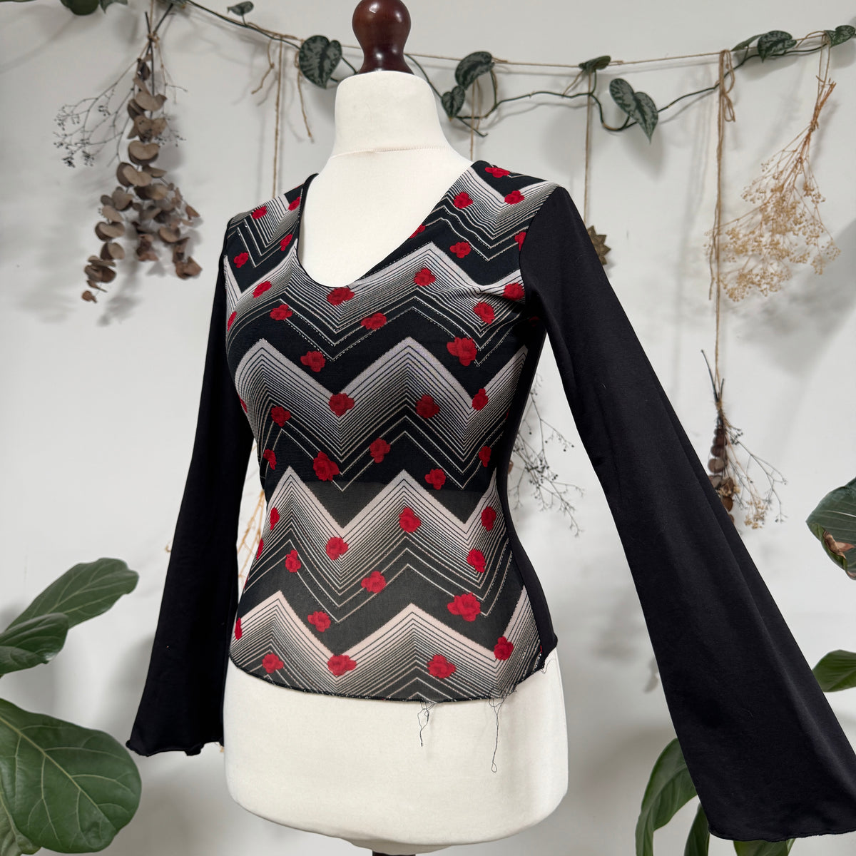 Black floral top - size S/M