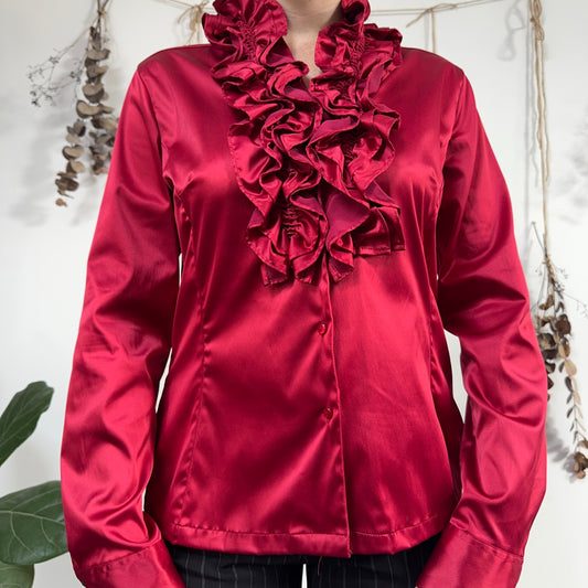 Red satin blouse - size L