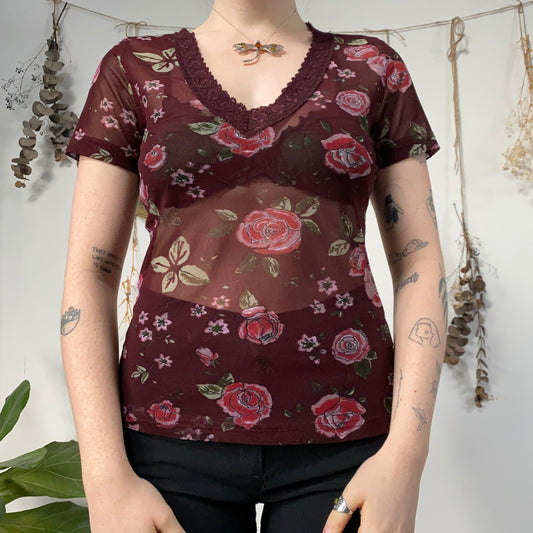 Floral mesh top - size M