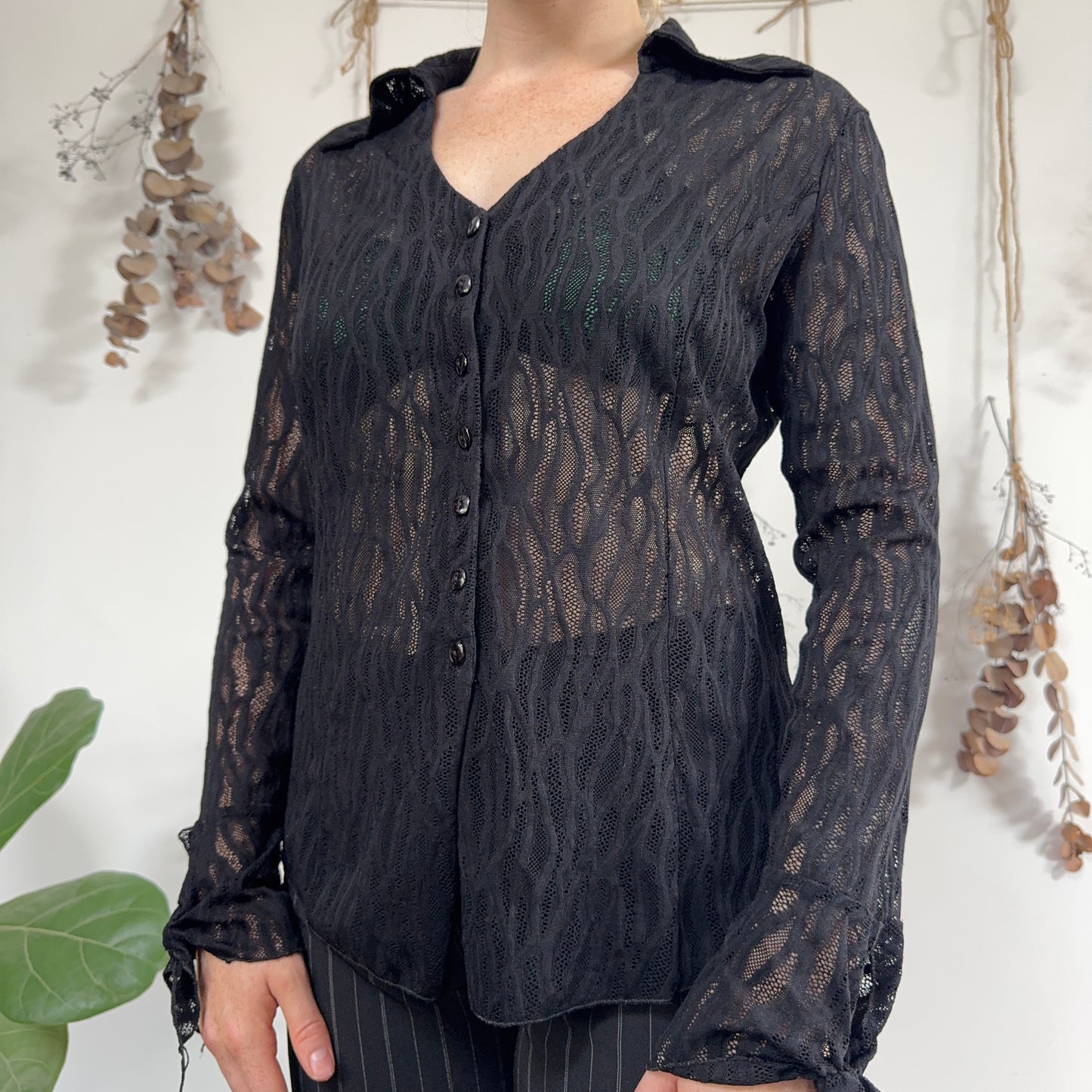 Black lace blouse - size L