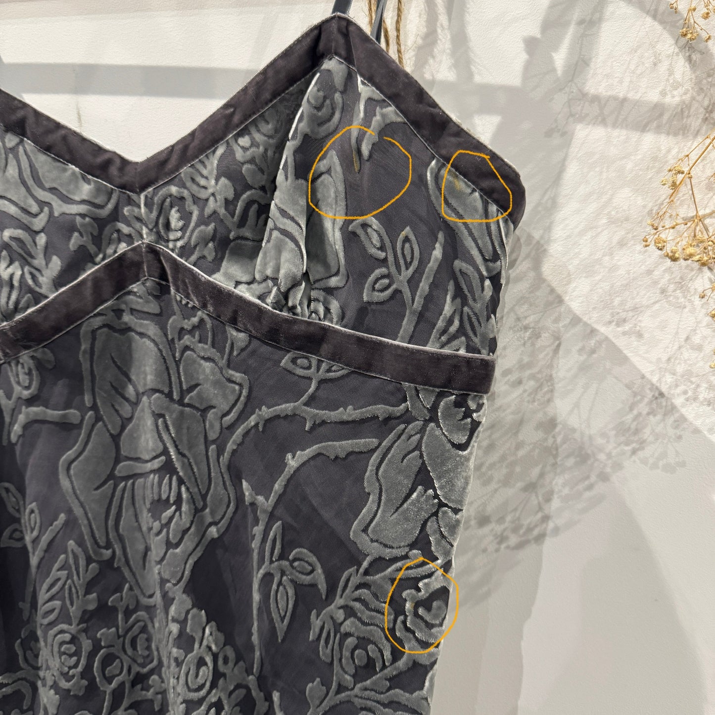 Grey velvet cami - size L